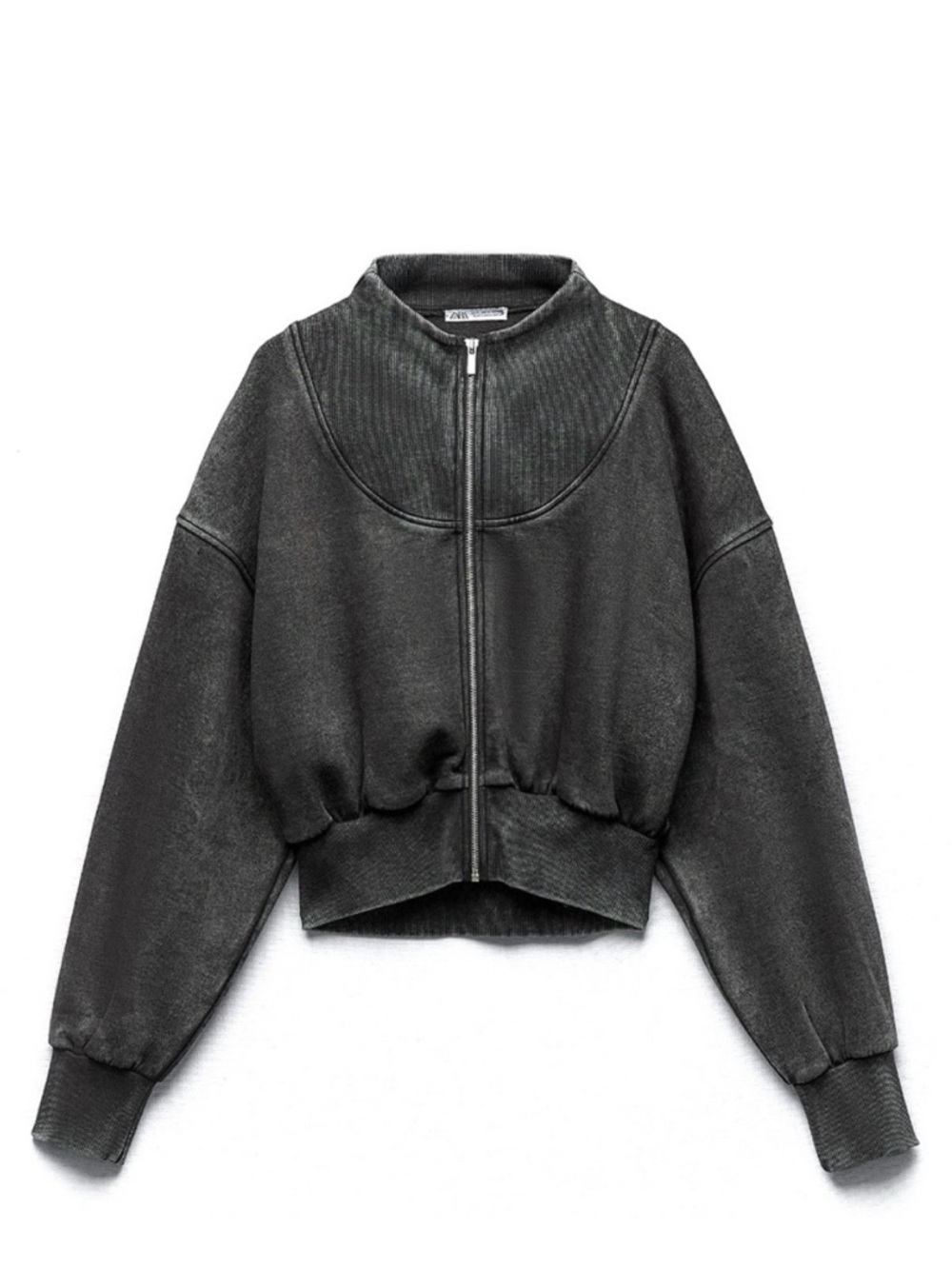 Zara Cropped Zip-Front Sweatshirt - Gray